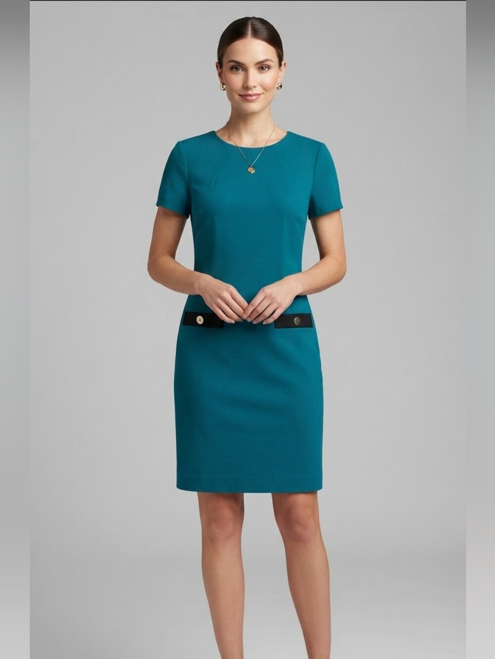 New with Tags Tommy Hilfiger Teal Sheath Dress with Gold Details